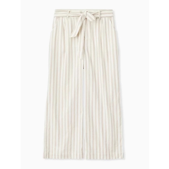 torrid Pants - Torrid 18 TAN & IVORY STRIPE LINEN SELF TIE WIDE LEG PANT